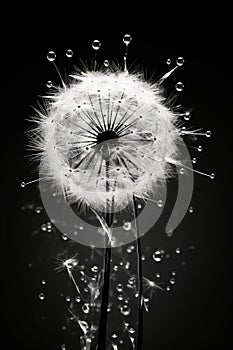 Monochrome beauty dandelion poster black flower macro nature white drops plant blowball art