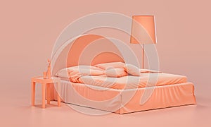 Spálňa scéna dvakrát posteľ list deka vankúše strana tabuľky. ružový ružový byt štýl 