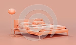 Spálňa scéna dvakrát posteľ list deka vankúše strana tabuľky. ružový ružový byt štýl 