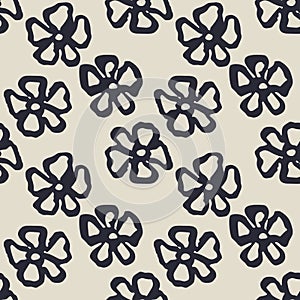 Monochrome black and white brush strokes inky flowers seamless pattern photo