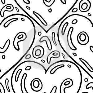 monochrome black and white linear hand drawn calligraphic heart shape element pattern