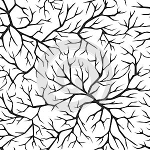 Monochrome black and white seamless pattern with tree branches