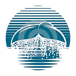 Monochrome blue vector template for logo with whale tail