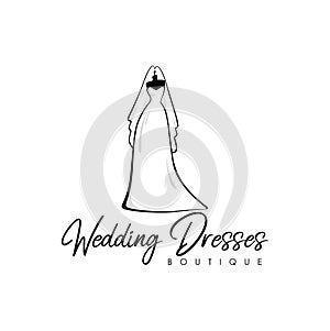 Monochrome Bridal Boutique Logo, Wedding Dresses Logo, Sign, Icon, Mannequin, Fashion, Beautiful Bride, Vector Design