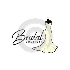 Monochrome Bridal Boutique Logo, Wedding Dresses Logo, Sign, Icon, Mannequin, Fashion, Beautiful Bride, Vector Design