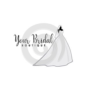 Monochrome Bridal Boutique Logo, Wedding Dresses Logo, Sign, Icon, Mannequin, Fashion, Beautiful Bride, Vector Design