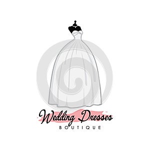 Monochrome Bridal Dress Boutique Logo Ideas, Fashion, Beautiful Bride, Vector Design