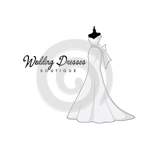 Monochrome Bridal Gowns Boutique Logo Ideas, Sign, Icon, Mannequin, Fashion, Beautiful Bride, Vector Design