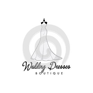 Monochrome Bridal Gowns Boutique Logo Ideas, Sign, Icon, Mannequin, Fashion, Beautiful Bride, Vector Design