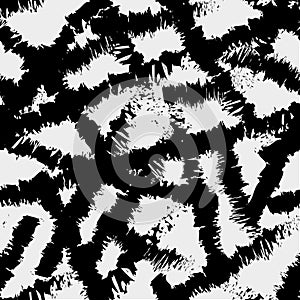 Monochrome brushstrokes seamless vector pattern background. Black white wicker effect backdrop. Painterly grunge style