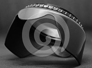 Monochrome Camera Lens Hood on Felt Surface and Background