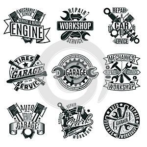 Monochrome Car Repair Service Logos Set