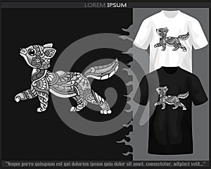 Monochrome cat mandala arts isolated on black and white t shirt