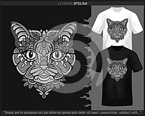 Monochrome cat mandala arts isolated on black and white t shirt