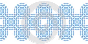 Monochrome Christmas seamless vector snowflake Border on blue background. Monochrome seasonal pattern for wrapping paper, greeting