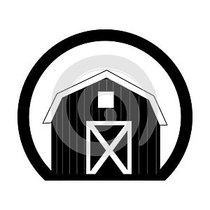 Monochrome circular frame with barn of two floors