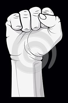 Monochrome Clenched Fist. Symbol of Freedom, Revolution and Protest. Vector Hand Fist Sign