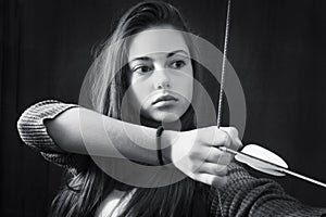 Monochrome close up portrait of young beautiful girl