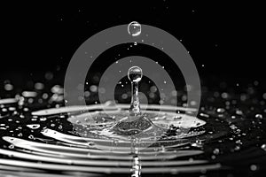 Monochrome Close-up of a Water Droplet. Generative AI.