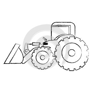 monochrome contour hand drawing of tractor loader with shovel