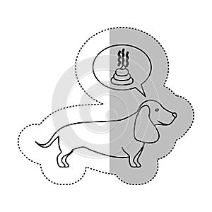 Monochrome contour middle shadow sticker with dachshund dog thinkin poop