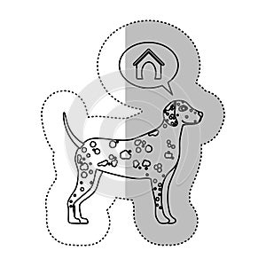 Monochrome contour middle shadow sticker with dalmatian dog thinkin home