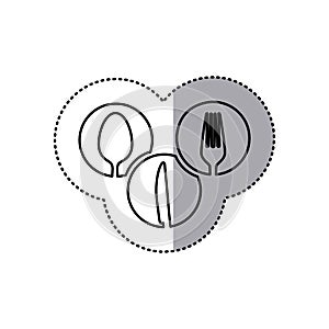 monochrome contour sticker of circular frames with silhouettes cutlery kitchen elements