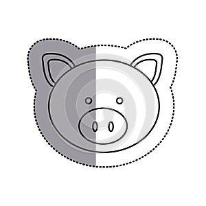 monochrome contour sticker with pig head and middle shadow