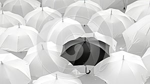 Monochrome Contrast: Black Umbrella Amidst a Sea of White