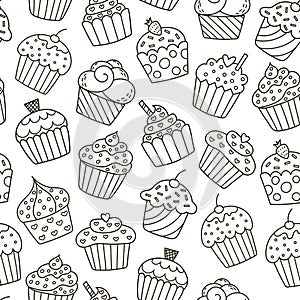 Monochrome cupcakes seamless pattern