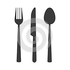 Monochrome cutlery set - fork, knife and spoon. Template design for restaurant or cafe logo