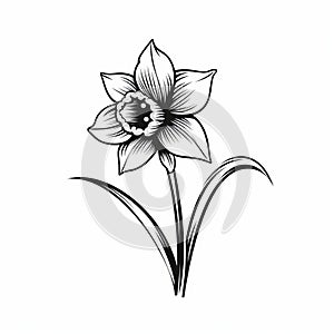 Monochrome Daffodil Illustration: Classic Tattoo Motif Inspired By Aubrey Beardsley