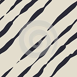 Monochrome dark blue and beige seamless pattern with organic sketchy stripes