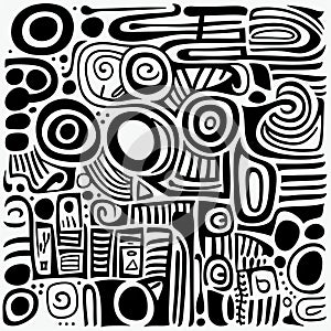 Monochrome Doodle Poster: Abstract Pre-columbian Art Inspired Illustration