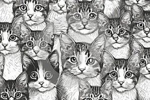 monochrome drawing of a group of cats