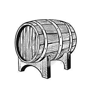 Monochrome engraving style wine barrel vector art photo