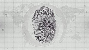 Monochrome fingerprint electronic ID on Earth map background