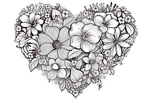 Monochrome Floral Composition in Heart Shape 2