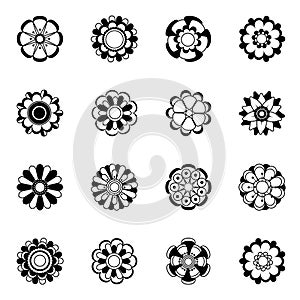 Monochrome floral icon set. Black vector flowers illustrations isolate