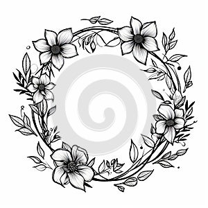 Monochrome Floral Wreath Design: Cottagecore Tattoo With Whimsical Realism