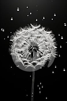 Monochrome flower dandelion plant white poster macro beauty nature art drops black blowball