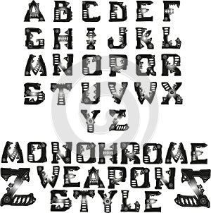 Monochrome font in weapon style