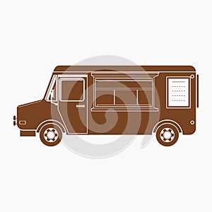Monochrome Food Truck With Menu Board Vector Illustration