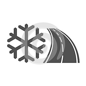 Monochrome frozen road icon vector flat illustration dangerous driving transportation at snow winter