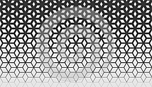 Monochrome geometric seamless pattern with cubes and gradient. Repeating texture for wallpaper, textile, fabric, web