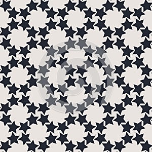 Monochrome geometric seamless vector pattern with stars