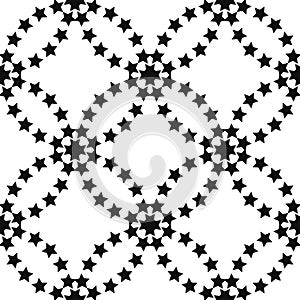 Monochrome geometric seamless vector pattern with stars on white background. Vector illustration