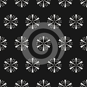 Monochrome geometric snowflakes seamless pattern. Vector Christmas background