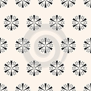 Monochrome geometric snowflakes seamless pattern. Vector Christmas background