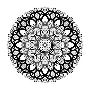 Monochrome geometrical vector mandala is isolated on a white background. Decorative element with east motives for design mehndi.